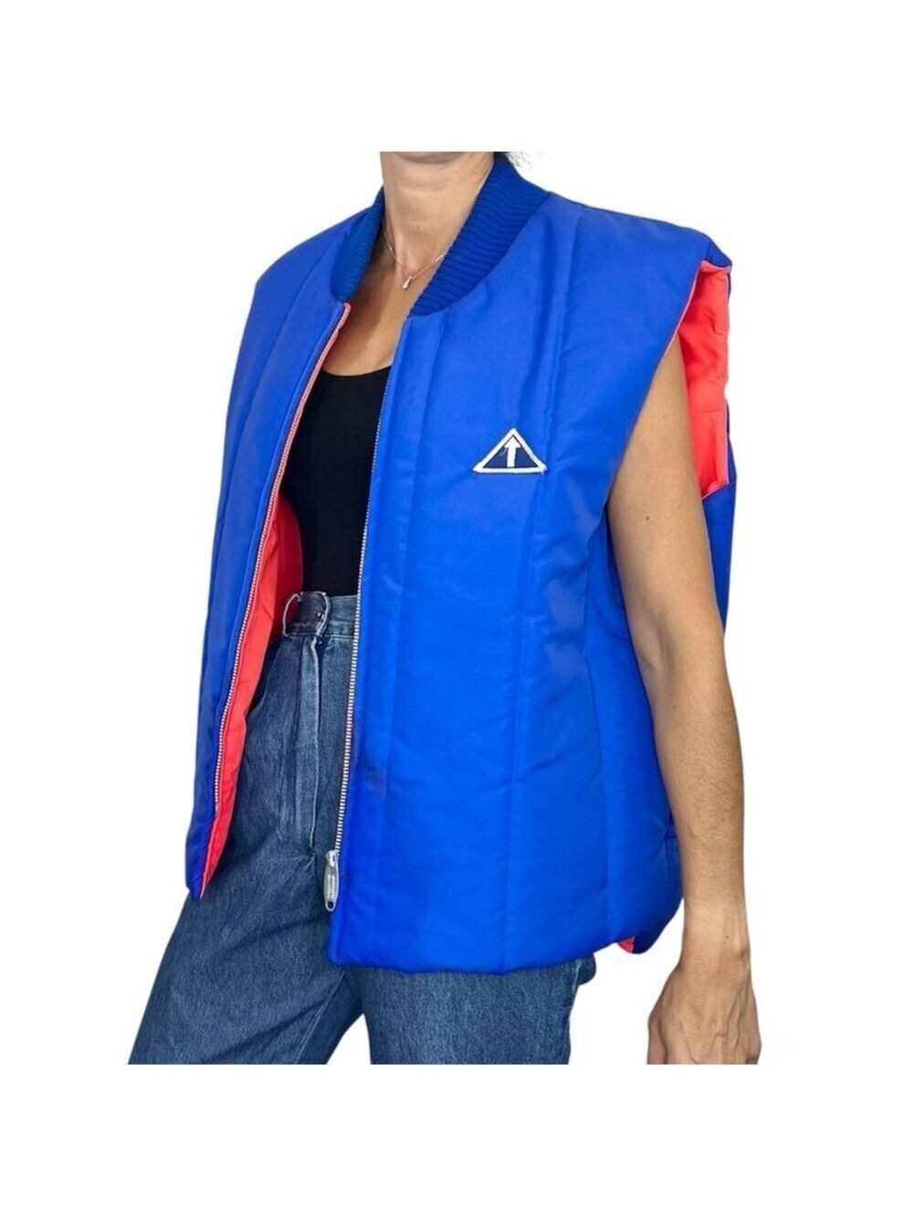 Vtg 70s 80s Canadian made reversible blue orange boxy zip up puffer vest XL